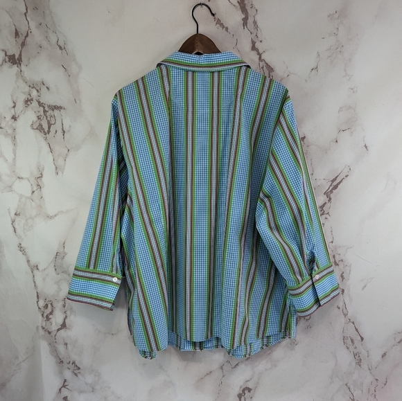 Foxcroft Shirt Womens 22W Blue Gingham Button Up Wrinkle Free Non Iron Pocket - Picture 5 of 8